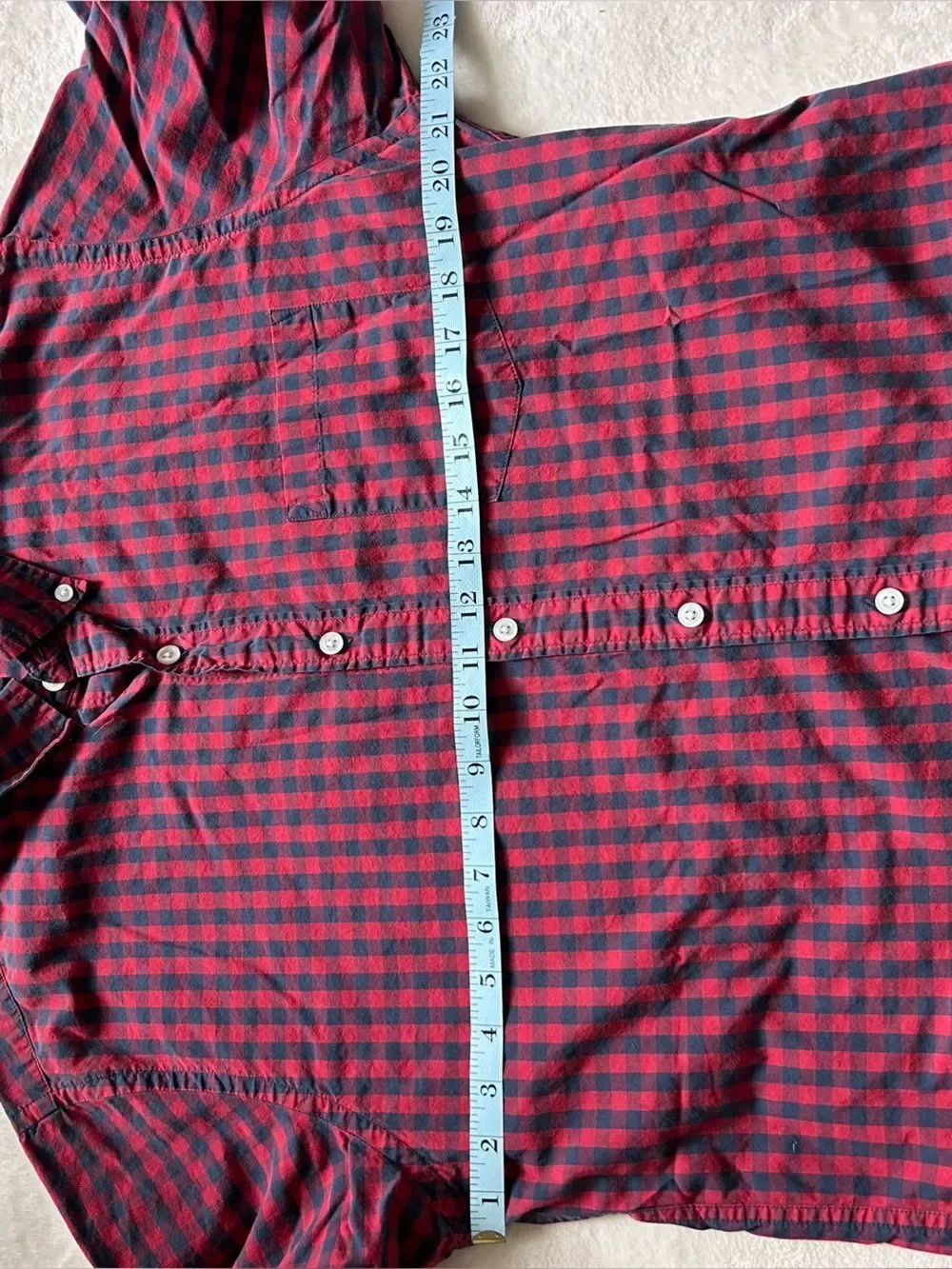 J. Crew Mens Classic Red and Navy Gingham Button-Down Shirt Long Sleeve Cotton L